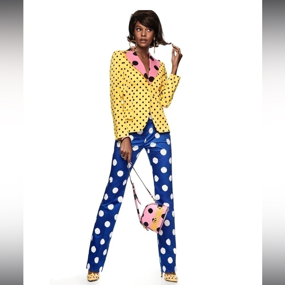 MOSCHINO COTURE blue and white polka dot trousers pants size 4 NWT